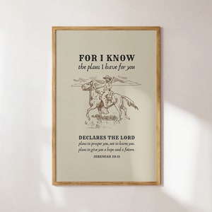 Jeremiah 29:11 Vintage Cowboy Print, Christian Poster, Printable Wall Art, Digital Download,Bible Verse Wall Art, Christian Gift, God Art