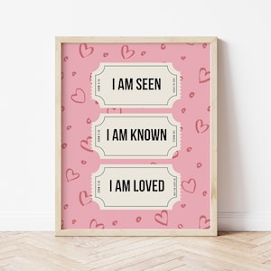 Pink Hearts Aesthetic Wall Art for Christian Home Decor for Teen Bedroom Printable Art Bible Verse Poster Christian Affirmation Gift
