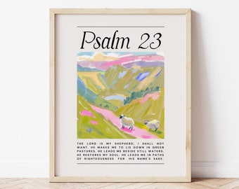 Psalm 23 Sheep Watercolor Painting: Christian Wall Art (digital