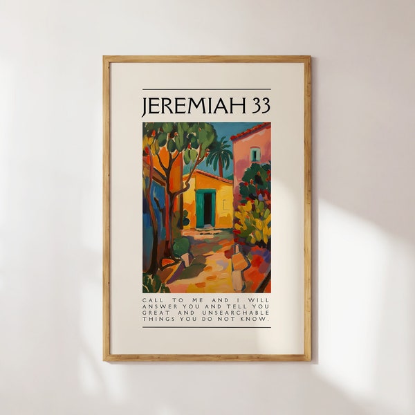 JEREMIAH 33:3, Matisse Inspired, Maximalist, Christian Poster, Printable Wall Art, Digital Download, Bible Verse Wall Art, Christian Print
