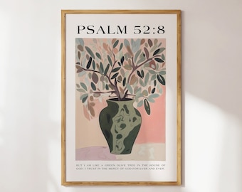 Psalm 52:8 Olive Tree, Christian Wall Art, Matisse Print, Sage Green Wall Art, Trendy Bible God Art Neutral Digital Download Gift for Her