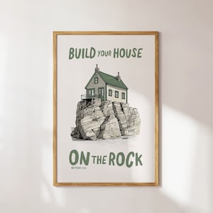 MATTHEW 7 Build Your House On The Rock Bible Verse Wall Art Scripture French Cottage Sage Green Wall Art Christian Wall Art Gift For Her