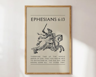 Ephesians 6:13, Vintage Armor of God Print, Christian Poster, Printable Wall Art, Digital Download, Bible Verse Wall Art, Christian Merch