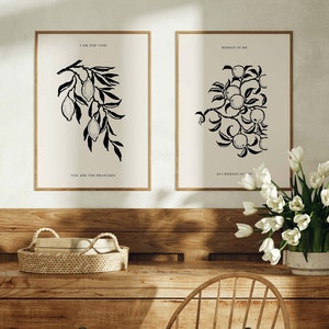 Vine & Branches, Gallery Wall Set of 2, Vintage Bible Verse Wall Art, Digital Download, Christian Poster, Vintage Christian Art, Gift