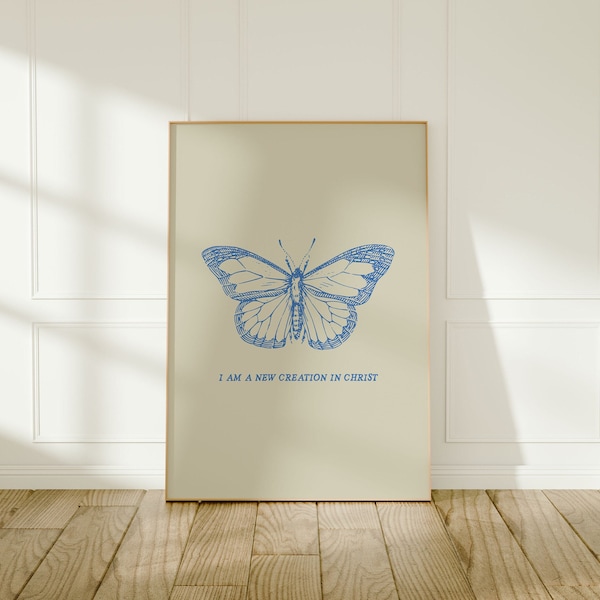 New Creation Butterfly Vintage, Christian Poster, Printable Wall Art, Digital Download,Bible Verse Wall Art, Christian Gift, God Art