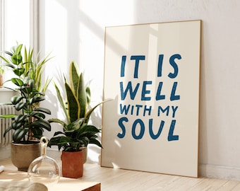 It Is Well With My Soul-print: rode handgeschreven christelijke muurkunst (digitale download)