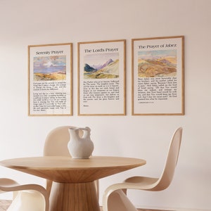 Serenidad Oración Trío Christian Wall Art Acuarela Tríptico Conjunto de 3 Vintage Paisaje Biblia Verso Escritura Pastor Apreciación Regalo Impresión