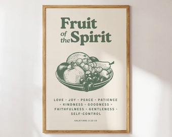 Fruit of the Spirit Wall Art, Retro Kitchen Print, Sage Green Wall Art, Dorm Room Essentials, Christian Wall Art, Scripture Wall Art Gift