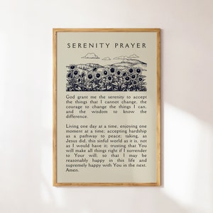 Oración de la serenidad cristiana Arte de pared imprimible Decoración de versos bíblicos Apartamento cristiano neutral Regalo de inauguración Descarga digital Arte religioso