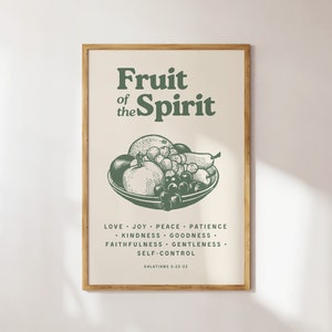 Fruit of the Spirit Wall Art, Retro Kitchen Print, Sage Green Wall Art, Dorm Room Essentials, Christian Wall Art, Scripture Wall Art Gift