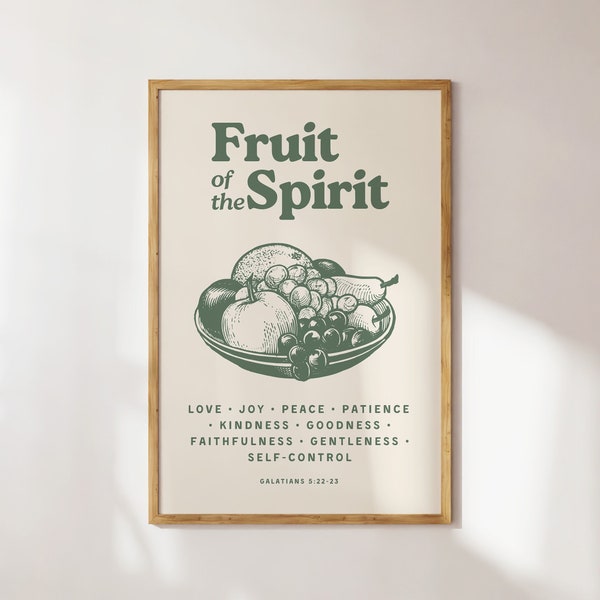 Fruit of the Spirit Wall Art, Retro Kitchen Print, Sage Green Wall Art, Dorm Room Essentials, Christian Wall Art, Scripture Wall Art Gift