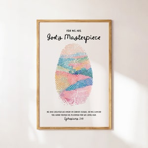 God&#39;s Masterpiece Christian Wall Art Colorful Fingerprint Watercolor Poster Apartment Housewarming Gift Bible Verse Decor Digital Download