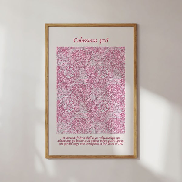 Vintage Kolossenzen 3:16, christelijke roze poster, afdrukbare muurkunst, digitale download, bijbelvers muurkunst, kamer decor kunst, christelijke gift
