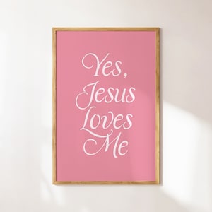 Arte de pared estético coqueto de Jesús me ama, Arte de pared cristiano, Bonito póster de moda, Arte imprimible femenino, Arte de pared con lazo rosa, Arte de versículo bíblico