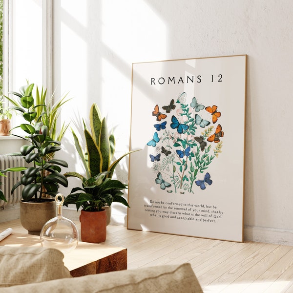 Romans 12 Butterflies, Printable Wall Art, Digital Download, Vintage Bible Verse Scripture, Christian Wall Art, Pastor Appreciation Gift