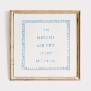 Lamentations 3:23, Vintage Scripture Wall Art, Farmhouse Decor, Christian Wall Art, Printable Wall Art, Square Print, Blue Wall Art
