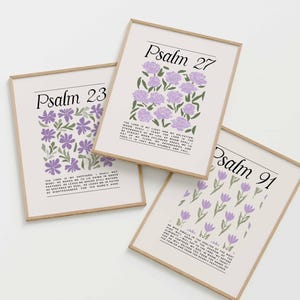 Psalms Printable Scripture Wall Art Set of 3, Psalm 23 27 91 Inspirational Christian Prints, Botanical Floral Bible Verse Decor for Home 141