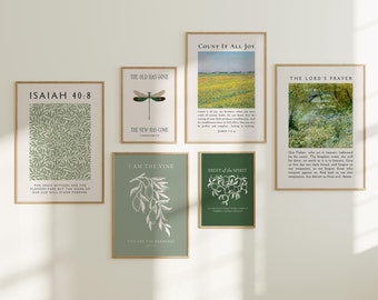 Sage Green Christian Wall Art Set: Bible Verse Prints (Digital Download)