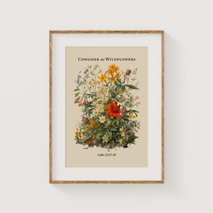 Vintage Luke 12 Christian Poster, Consider The Lilies, Printable Wall Art, Digital Download, Bible Verse Wall Art, Room Decor Aesthetic Art