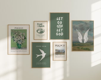 Sage Green Christian Wall Art Set: Vintage Bible Verse Prints (Digital Download)