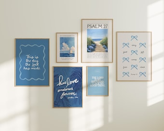 Conjunto de láminas de chica cristiana costera: Arte mural con versículos bíblicos playeros (descarga digital)