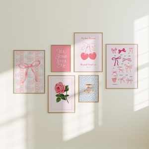 Coquette Room Decor Set of 6, Christian Wall Art, Bible Verse Prints, Pink Preppy Posters, Best Girlfriend Gift, Dorm Colorful Gallery Set