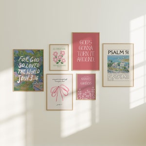 Pacote de arte de parede cristã, conjunto de parede de galeria colorido, cartões de felicitações para impressão, arte vintage, presente de simpatia de incentivo cristão para download