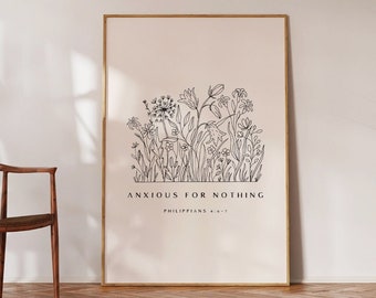 Philippians 4 Floral Line Art Print: Christian Wall Decor (Digital Download)