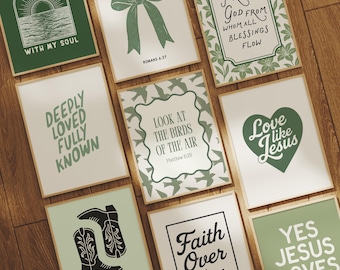 Sage Green Christian Wall Art Prints: Bible Verse Coquette Decor (Digital Download)