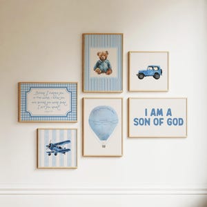 Boys Christian Nursery Wall Art Set | Blue Scripture Prints for Baby Boy | Scripture Poster | Bible Verse Gallery Wall | Digital Download