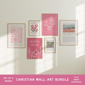 Christian Wall Art Bundle in Pink, Gallery Wall Set Colorful, Vintage Prints, Printable Wall Art, Bible Verse Wall Art, Christian Merch Gift