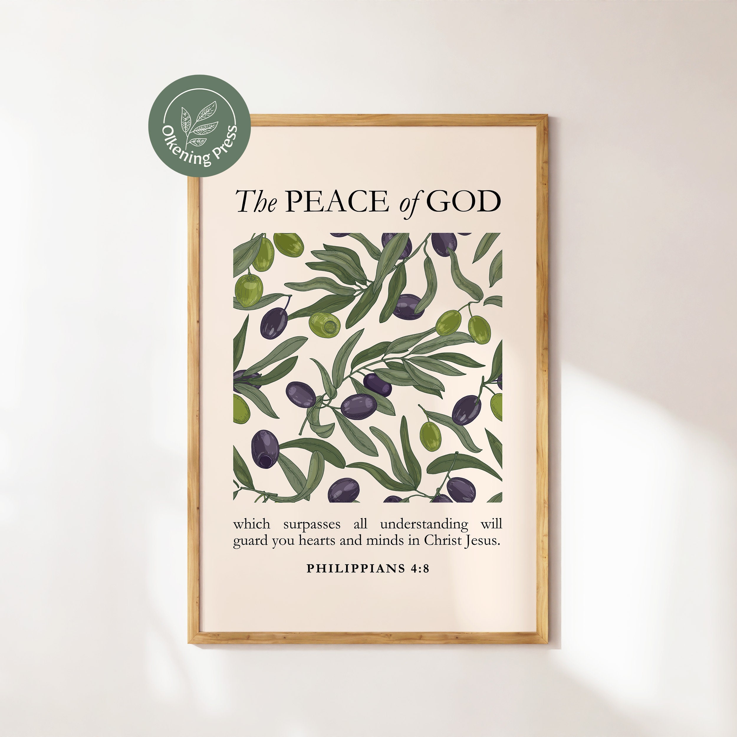 Vintage Olives Pattern Print for Christian Home Wall Decor for Housewarming Gift for Christian Woman Dining Room Digital Download Bible Art