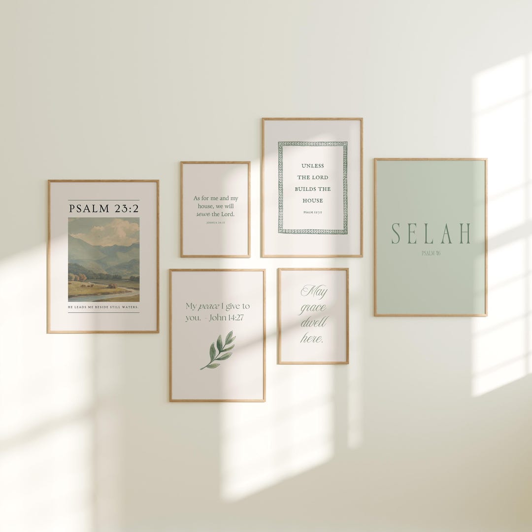 Christian Sage Green Gallery Wall Set of 6, Bible Verse Wall Art for ...