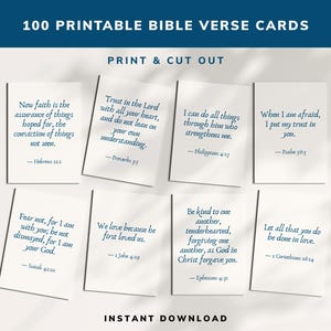 100 schede stampabili con versetti biblici, schede per la memorizzazione delle Scritture, strumenti per lo studio della Bibbia, bacheca per la visione cristiana, schede di incoraggiamento e affermazione