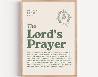 The Lord&#39;s Prayer, Retro Christian Wall Art, Minimalist Christian Poster Print, Sage Green Wall Art, Bible Verse Wall Art, Christian Merch