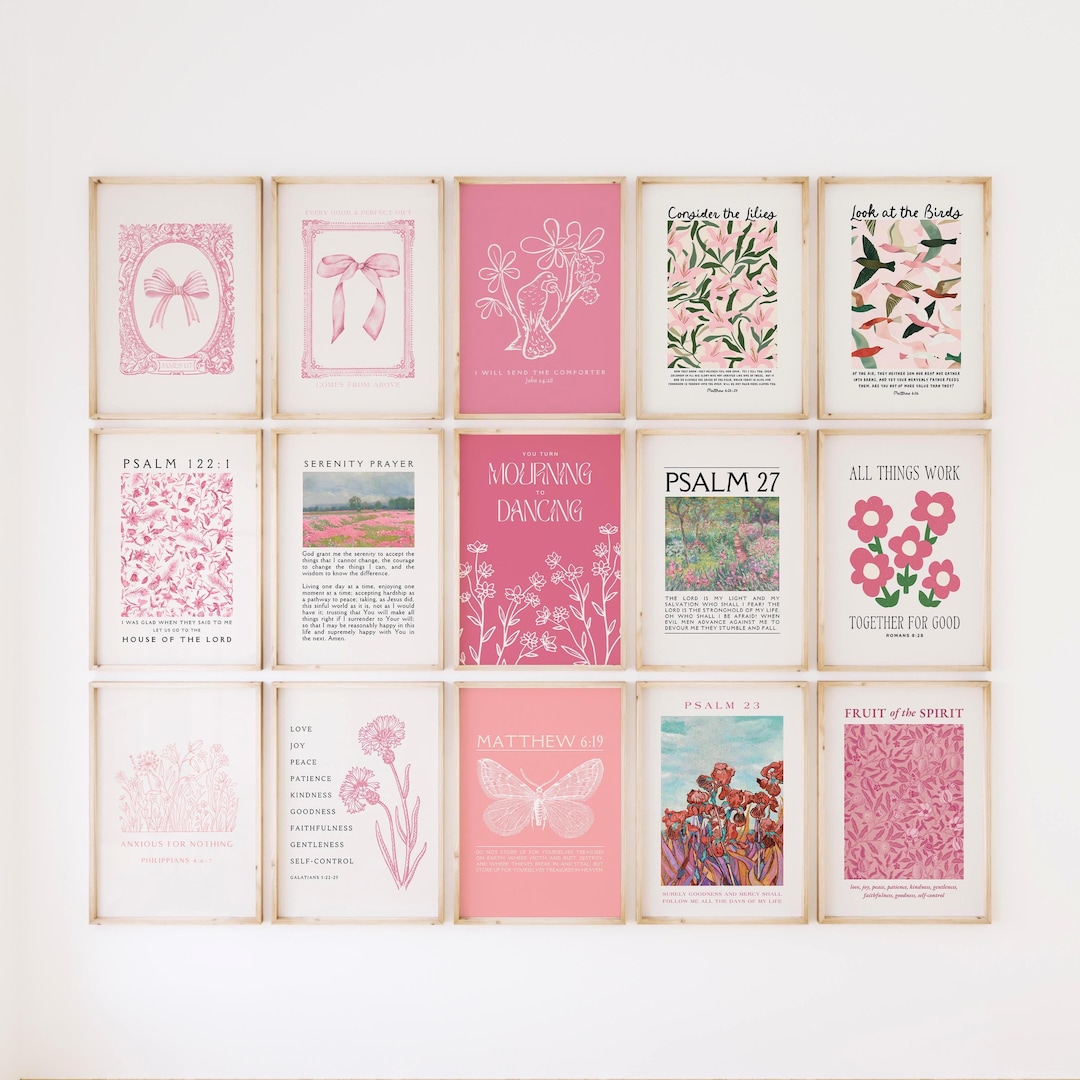 Pink Christian Wall Art Bundle: Bible Verse Prints, Coquette Room Decor ...