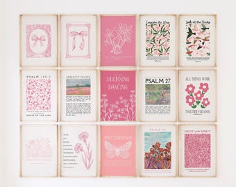 Pink Christian Wall Art Bundle: Bible Verse Prints, Coquette Room Decor (Digital Download, JPGs)
