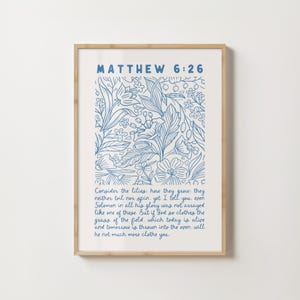 Considera la stampa dei gigli: Scritture cristiane, arte floreale blu (download digitale)