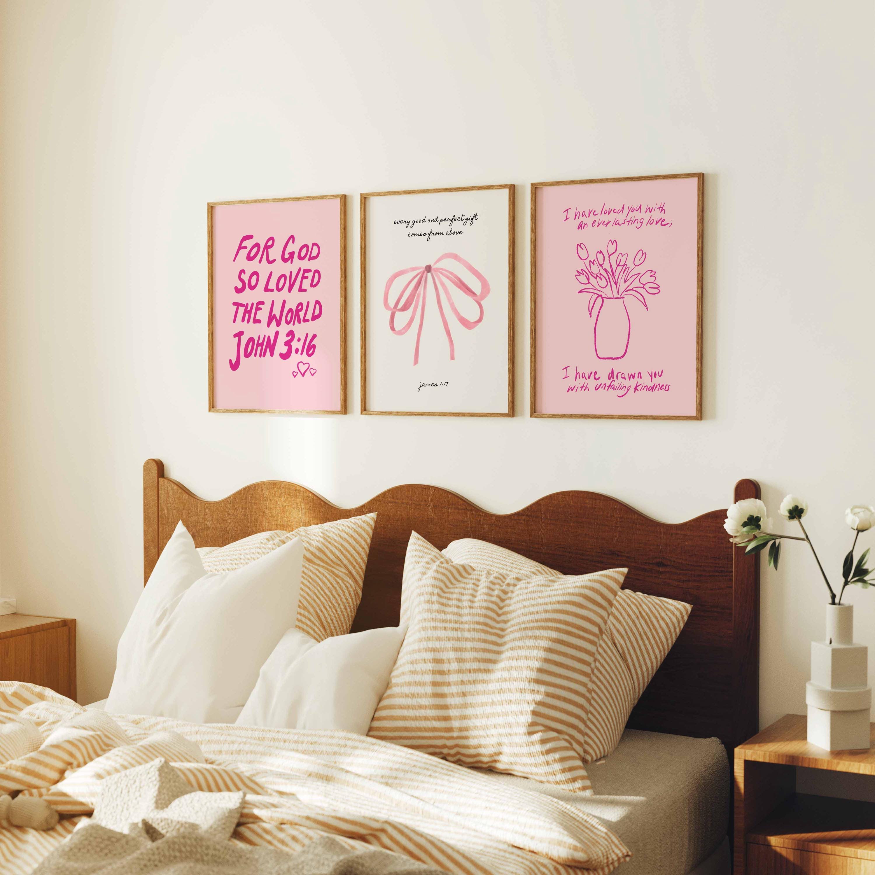 Pink Christian Gallery Wall Art Set of 6, Coquette Bible Verse Prints ...