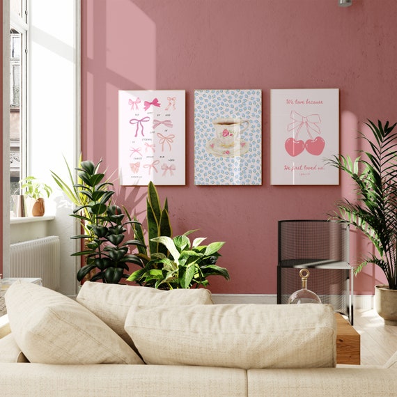 Coquette Christian Wall Art Set: Pink Bible Verse Prints (digital