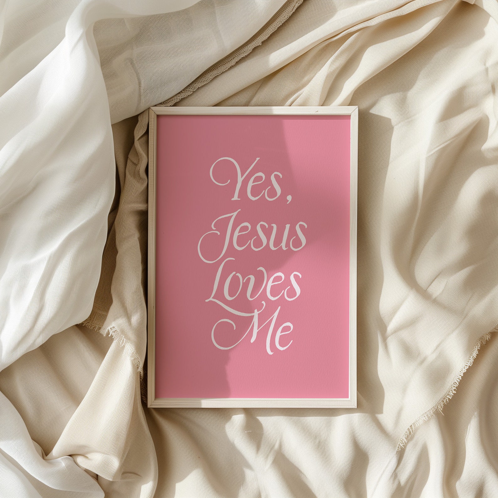 Jesus Loves Me Pink Bow Wall Art: Coquette Christian Poster (digital ...