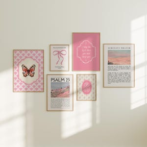 Scripture Wall Art Bundle, Pink Coquette Bow, Cottagecore Gallery Set, Bible Verse Posters, Trendy Christian Housewarming Gift, Nursery Art