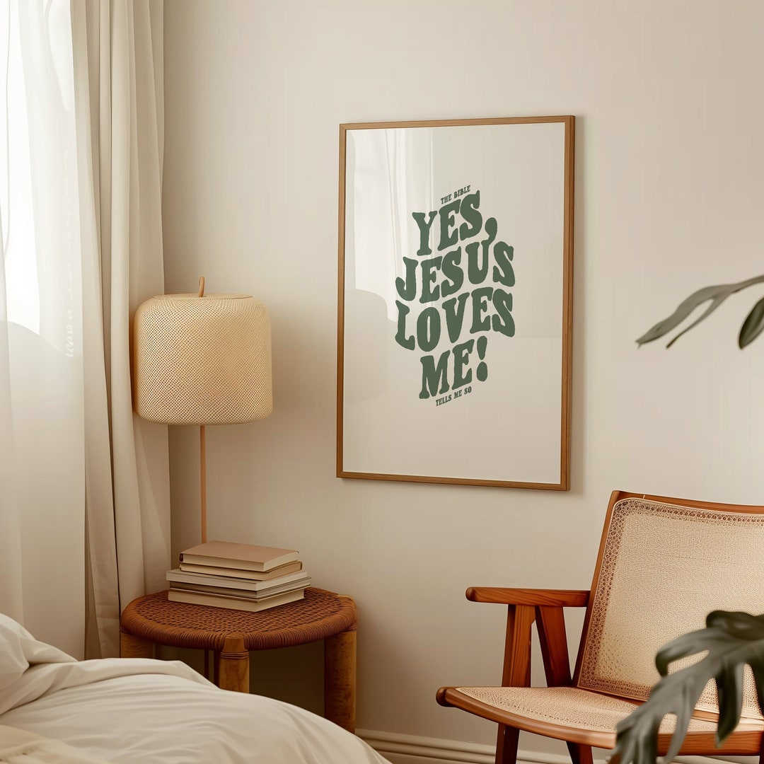 Jesus Loves Me Print: Sage Green Christian Wall Art (digital Download ...
