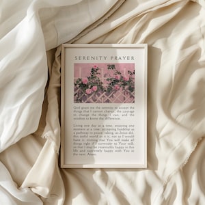 Oración cristiana de la serenidad, cartel del mercado de flores, cita cristiana, arte de la pared del versículo bíblico, decoración rosa linda del apartamento, arte imprimible, arte floral