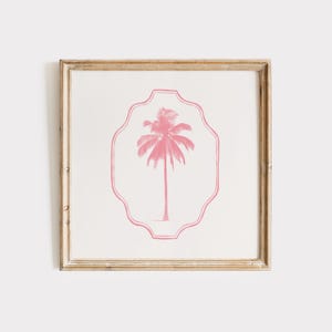 Pink Palm Tree Wall Art | Tropical Toile Print | Coastal Granddaughter Decor | Summer Beach Aesthetic | Digital Download Art