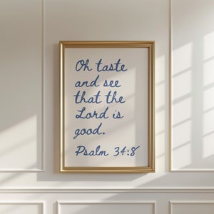 Psalm 34: 8 Christliche Wandkunst Bibel Vers Zitat Küsten Enkelin Drucke Blaue Wand Kunst Minimalistischen Glauben Inspirierte Poster Wohnung Dekor