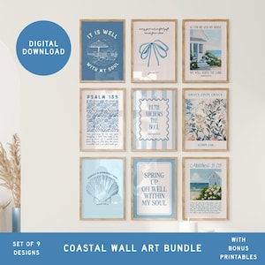 Christian Wall Art Bundle Set of 9, Coastal Granddaughter Prints, Trendy Apartment Decor, Bible Verse Posters, Modern Christian Art
