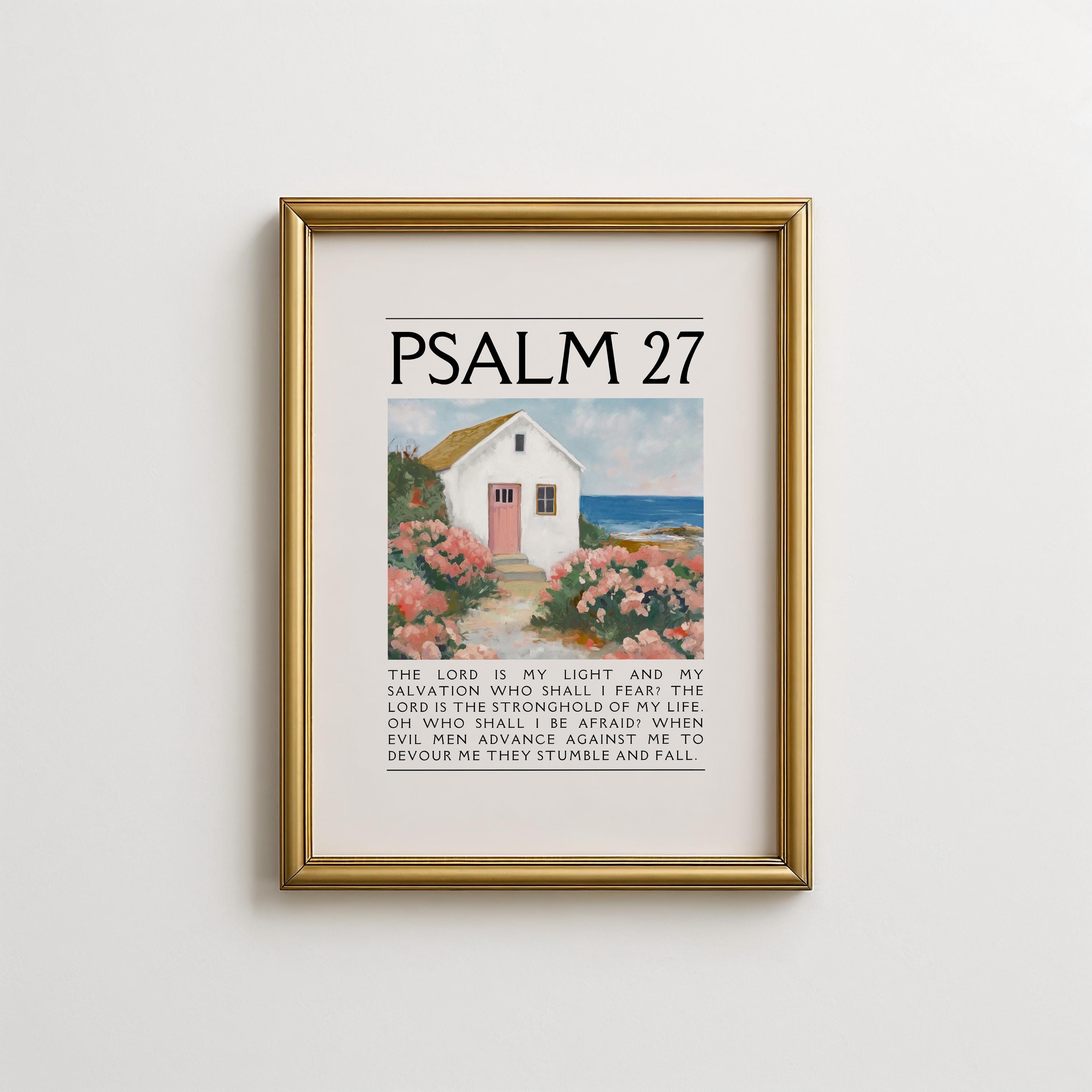 Cottage Scripture Image Bible Verse Printable Art - Psalm 27 With Coastal Cottage Scene ...