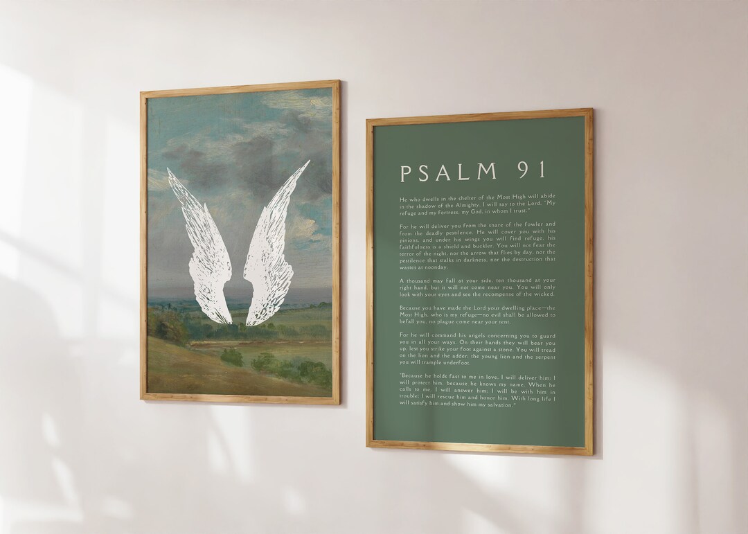 Psalm 91 Christian Poster Set: Sage Green Vintage Bible Verse Art ...
