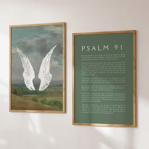 Psalm 91 Set of 2 Christian Poster, Sage Green Wall Art, Vintage Printable Wall Art,Bible Verse Home Decor Pastor Appreciation Gift for Her